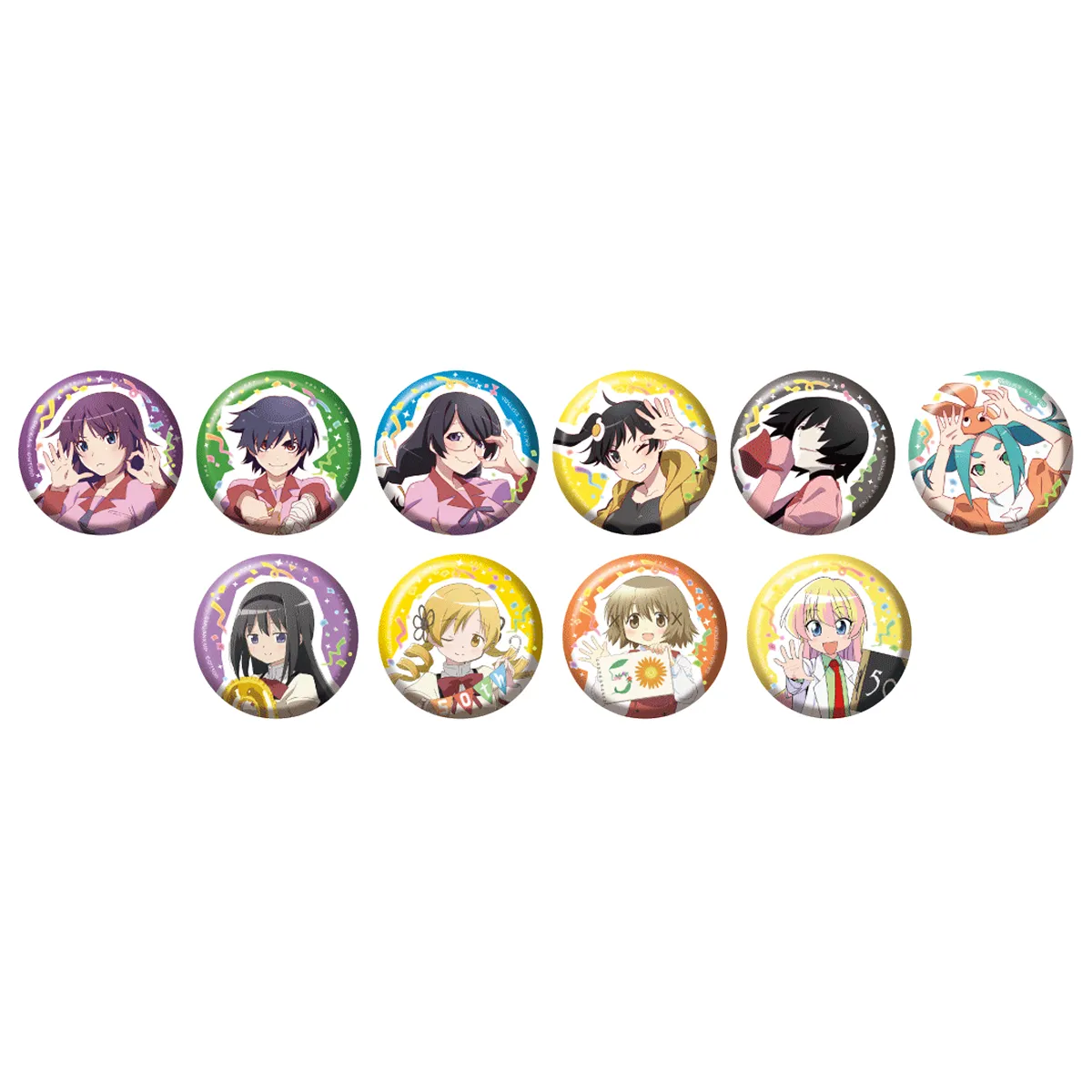 イベント描きおろしランダム箔押し缶バッジ　グリーン（全10種）ひたぎ/駿河/翼/火憐/扇/余接ほむら/マミ/ゆの/レベッカ宮本