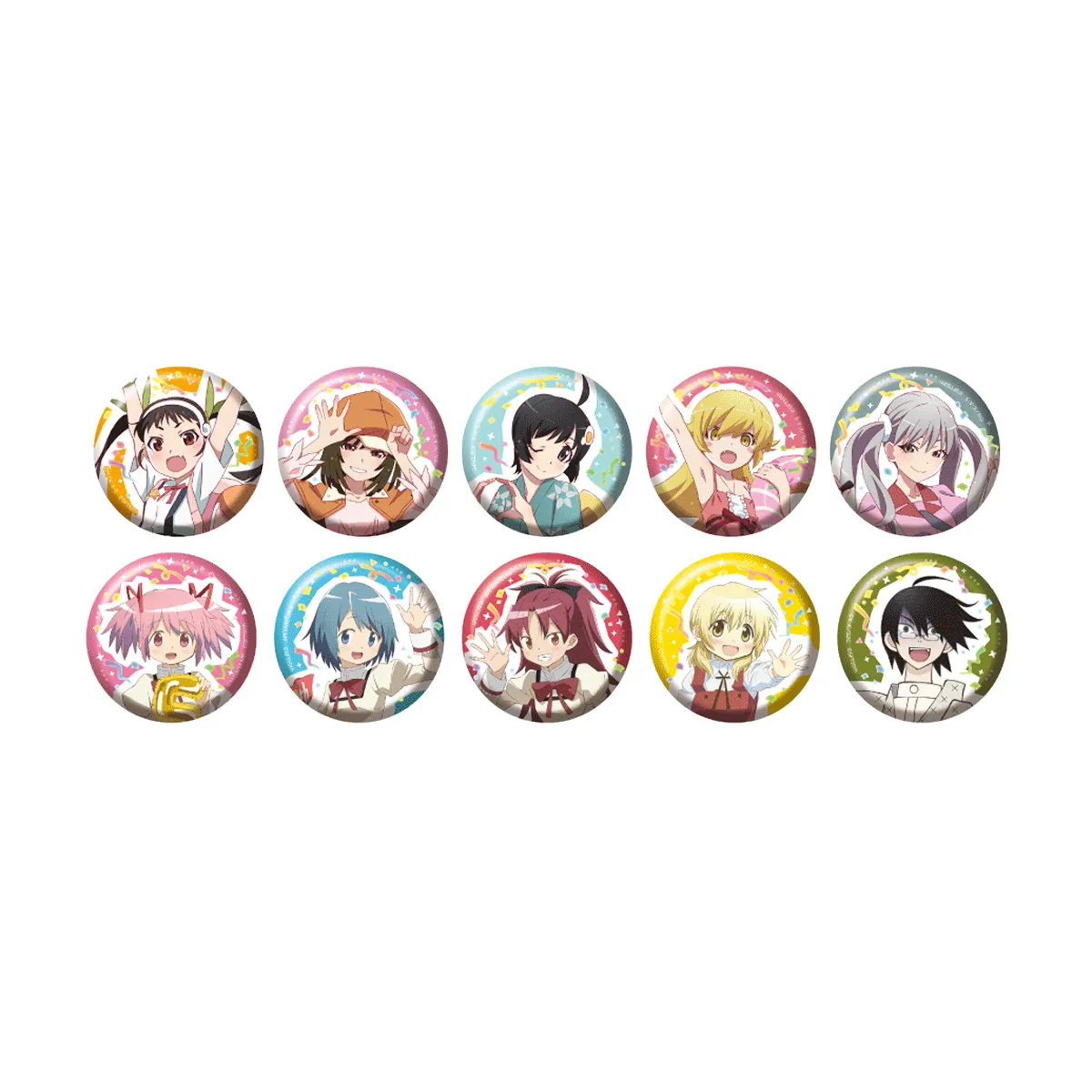 イベント描きおろしランダム箔押し缶バッジ　ホワイト（全10種）真宵/撫子/月火/忍/育/まどか/さやか/杏子/宮子/糸色望