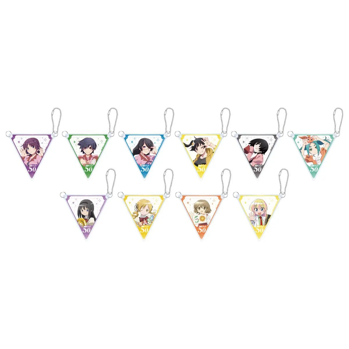 イベント描きおろしランダムガーランド型アクリルチャームグリーン（全10種）ひたぎ/駿河/翼/火憐/扇/余接ほむら/マミ/ゆの/レベッカ宮本